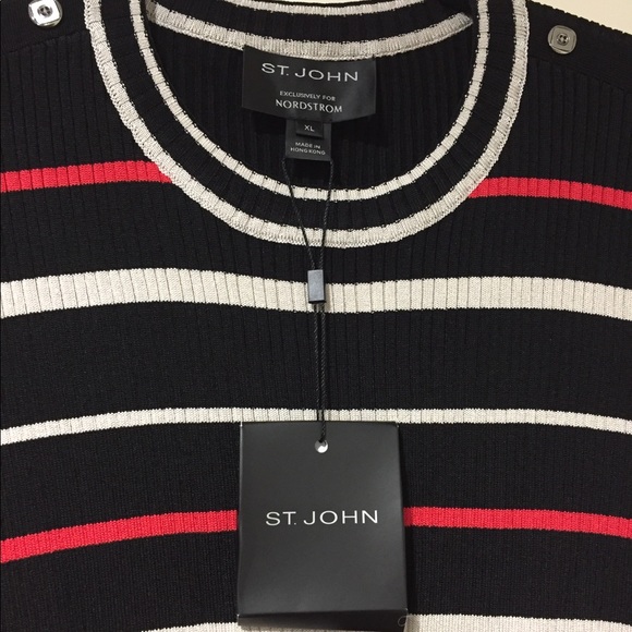 NWT ST. JOHN Caviar Collection Stripe Knit Top XL - Picture 3 of 5